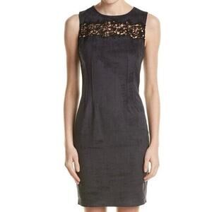 ELIE TAHARI Parker Crochet Lace Inset Sheath Dress Charcoal Gray Cocktail - Sz 8